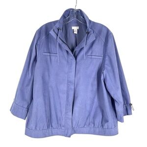 Chicos Jacket Size 3 Purple Lavender Snakeskin Texture Full Zip 3/4 Sleeve XL